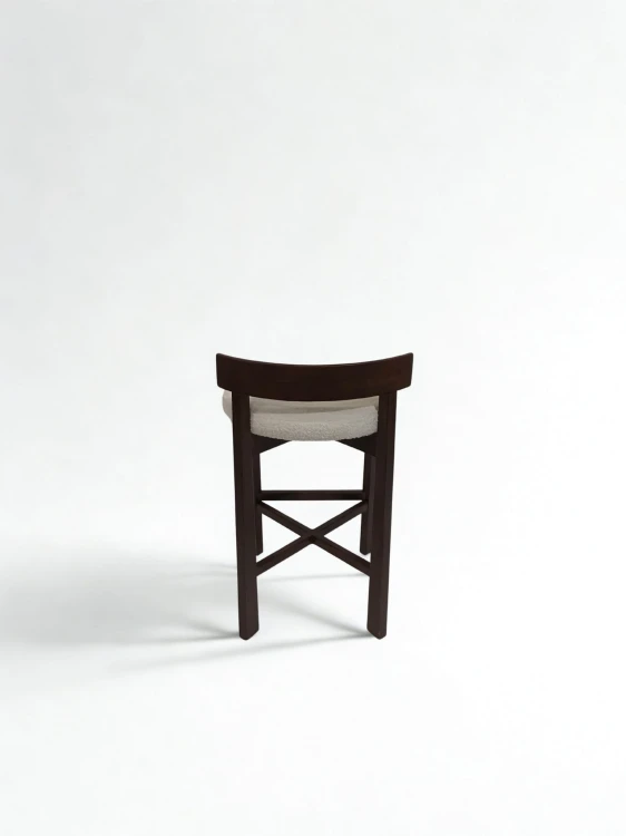 Taboret wysoki 65 cm z ciemnego drewna dębowego i białej tkaniny bouclé Manila tył