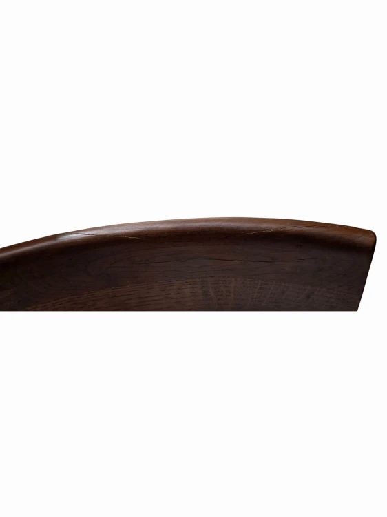 Taboret wysoki 65 cm z ciemnego drewna dębowego i białej tkaniny bouclé Manila oparcie